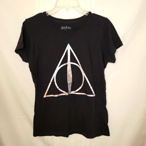 Harry Potter Deathly Hallows Holographic Black Tee Shirt Size Large